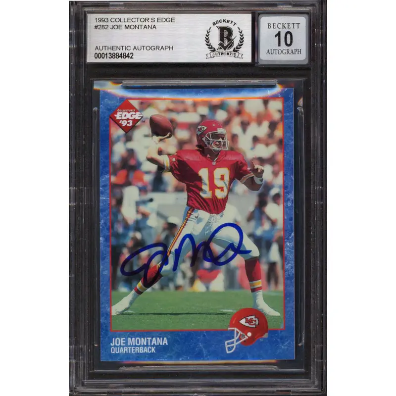 Chiefs Joe Montana Signed 1993 Collector's Edge #282 Card Auto 10! BAS Slabbed