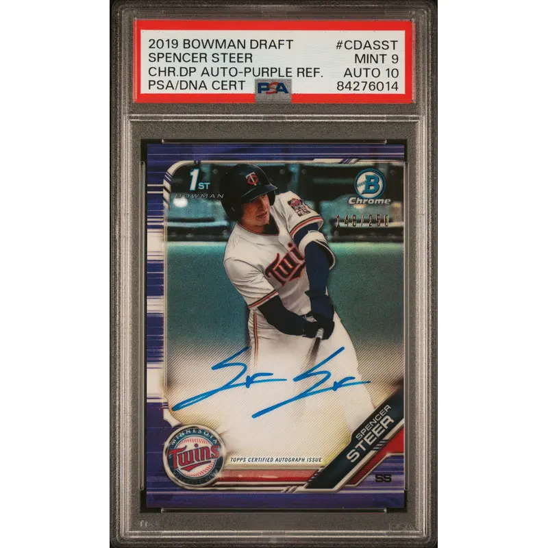 Spencer Steer 2019 Bowman Chrome Draft Auto Purple Refractor #148/250 PSA 9 Auto 10