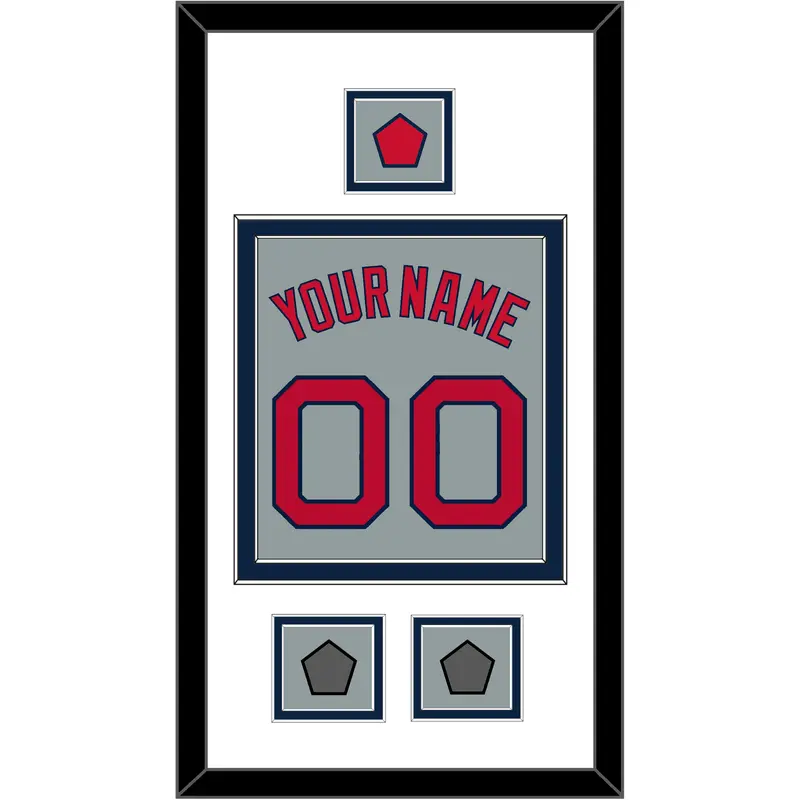 Boston Name, Number, Logo Patch & Two World Series Jersey Patches - Road Gray - Double Mat 2