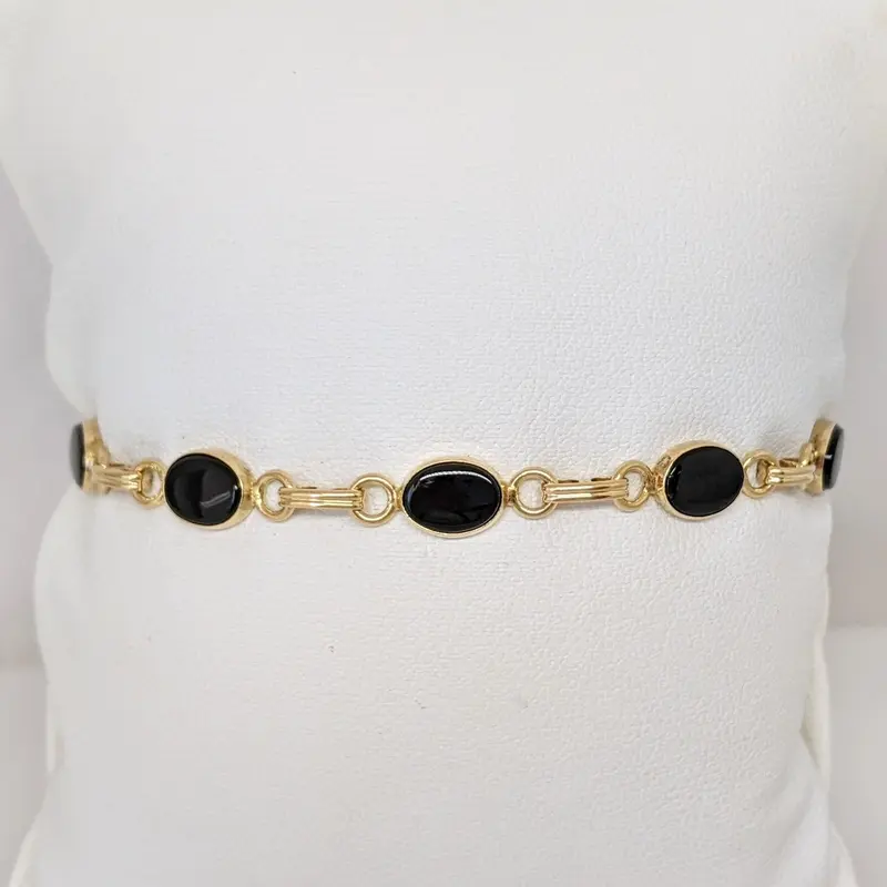 14K ONYX OVAL (8) 6X8 BEZEL LINK ESTATE BRACELET 5.8 GRAMS
