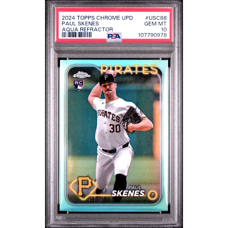 Paul Skenes 2024 Topps Chrome Update #USC88 Aqua Refractor #195/199 PSA 10 Gem Mint