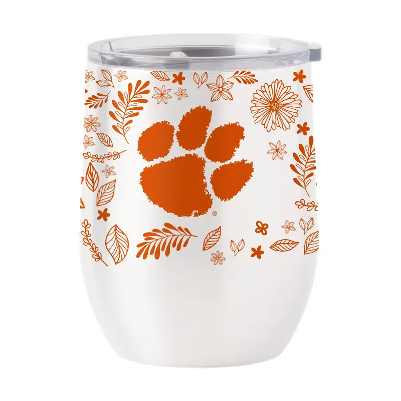 Clemson 16oz Botanical Stainless Curved Beverage