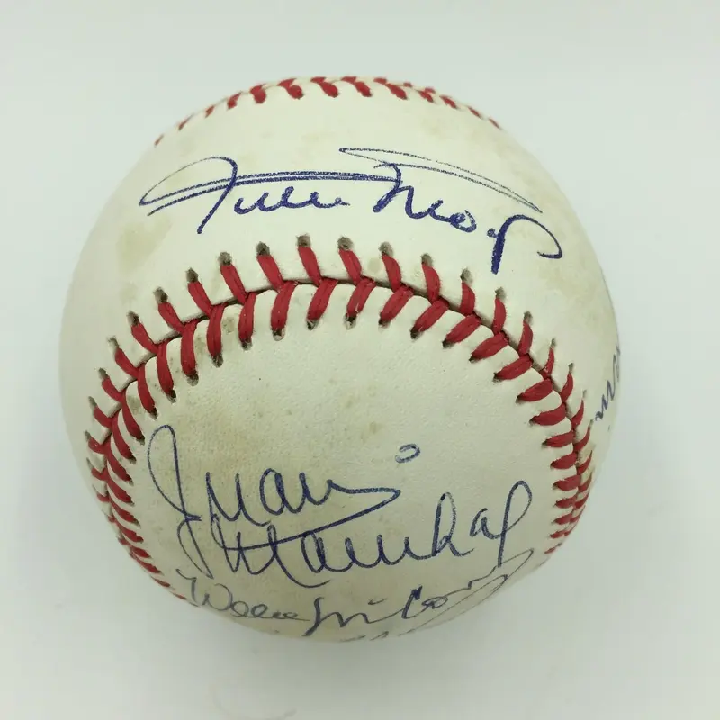 NY Giants HOF Signed Baseball Willie Mays Mccovey Hubbell Mize Marichal JSA COA