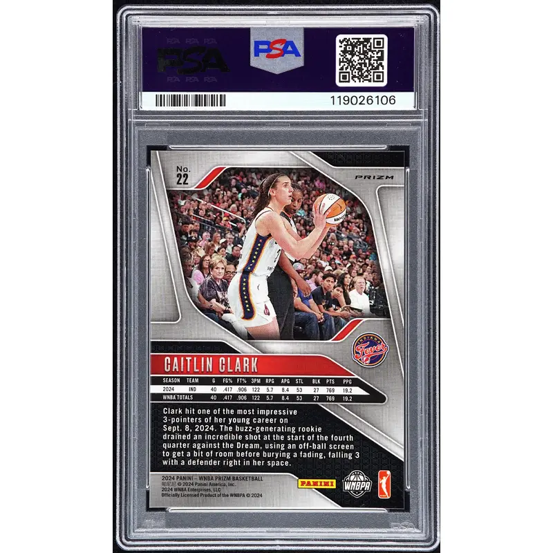 Caitlin Clark 2024 Panini Prizm Silver #22 PSA 9 Mint