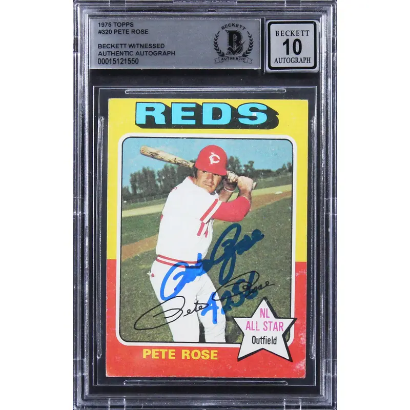 Reds Pete Rose 4256 Authentic Signed 1975 Topps #320 Card Auto 10! BAS Slabbed