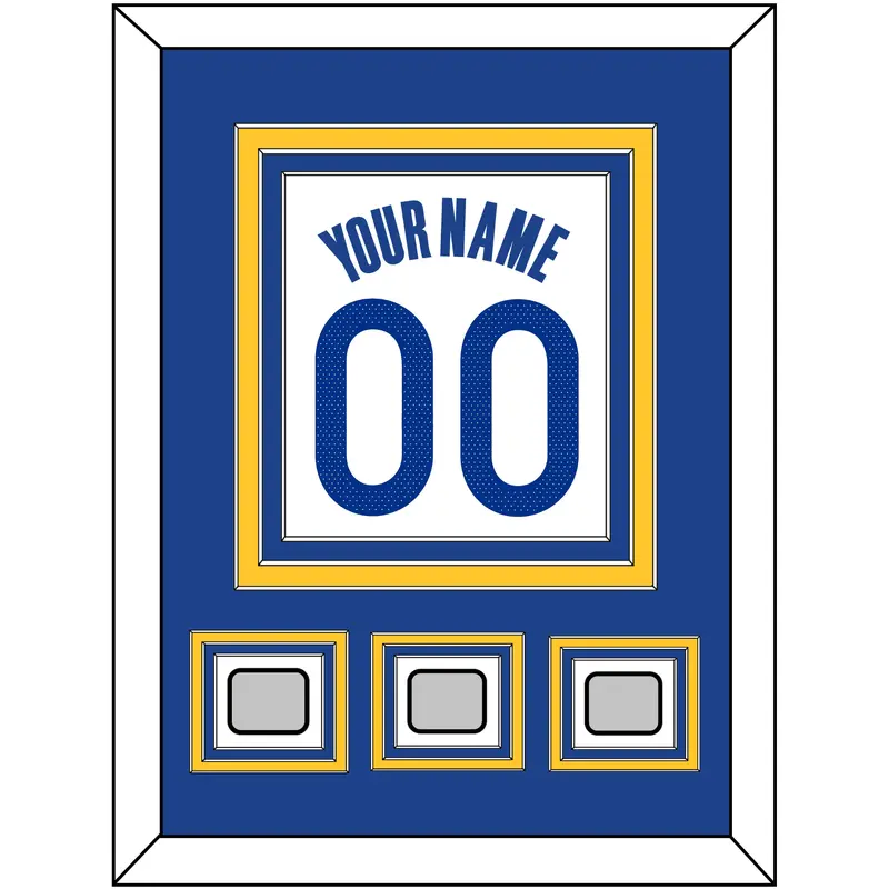 Golden State Name & Number With 3 Finals Patches - White Association - Triple Mat 2