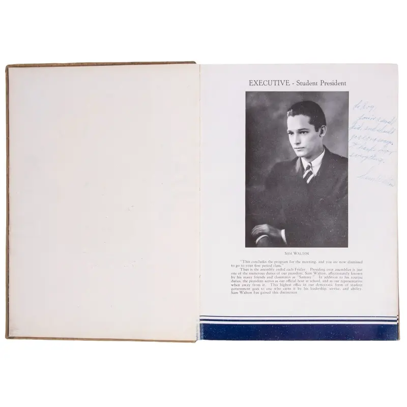 Sam Walton Signed 1936 High School Yearbook Walmart Owner Beckett & JSA COA