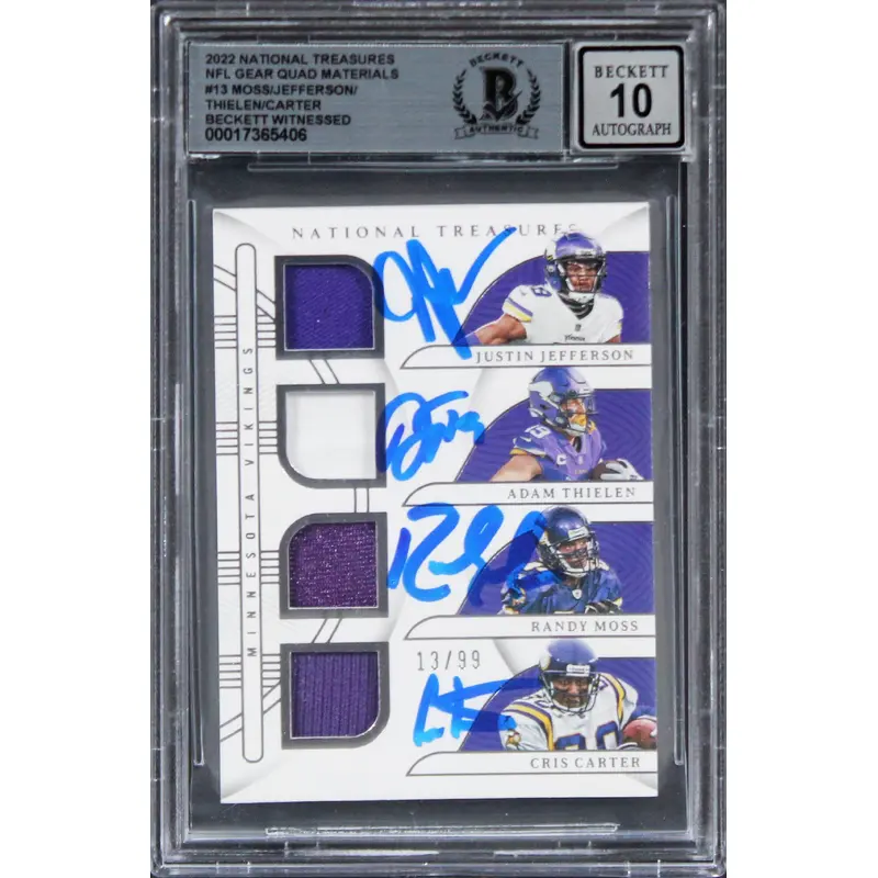 (4) Moss, Carter, Jefferson & Thielen Signed 2022 NT 13/99 Card Auto 10 BAS Slab