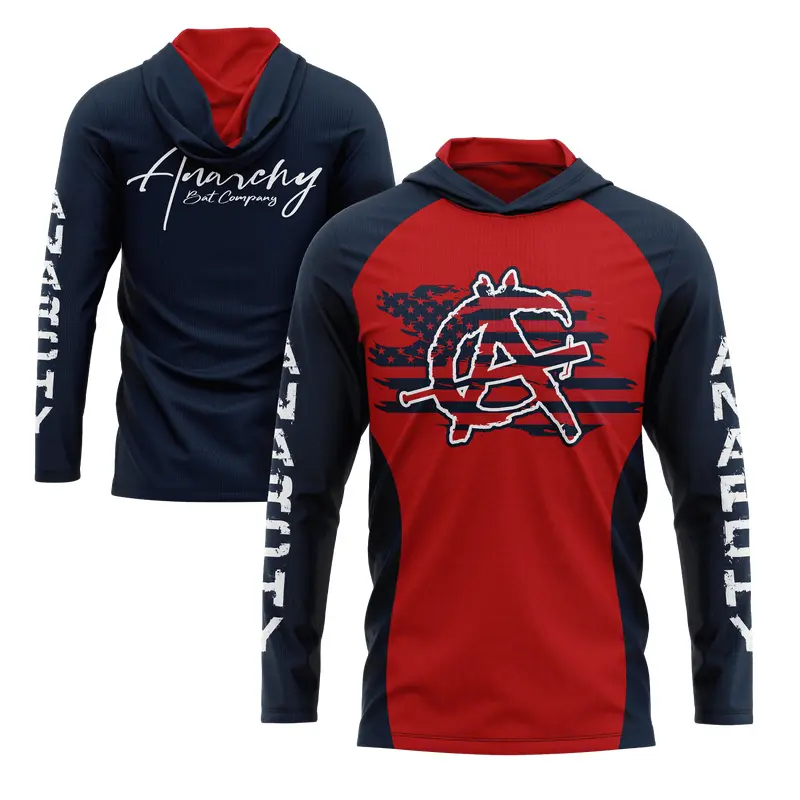 Anarchy Hooded Long Sleeve Tee - Red/Navy
