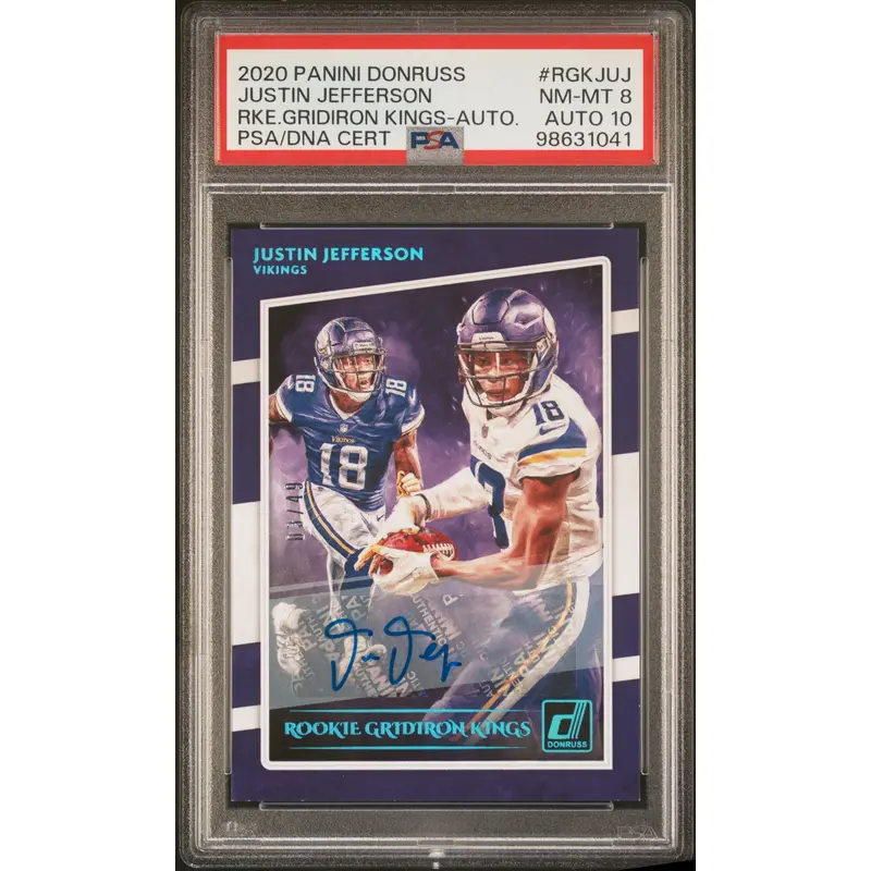 Justin Jefferson 2020 Panini Donruss Gridiron Kings Auto #3/49 PSA 8 Auto 10