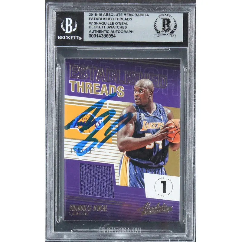 Shaquille O'Neal Signed 2018 Absolute Mem #7 #180/199 Card Auto 10! BAS Slabbed