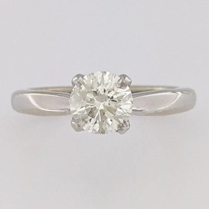 14K WHITE 1.01 CARAT TOTAL I1 L DIAMOND ROUND ESTATE SOLITAIRE RING 4.4 GRAMS
