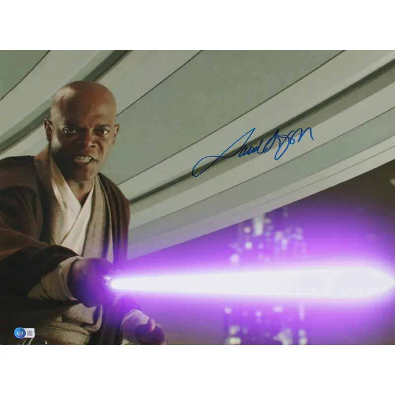 Samuel L. Jackson Star Wars Episode III Signed 16x20 Mace Windu Photo BAS Wit