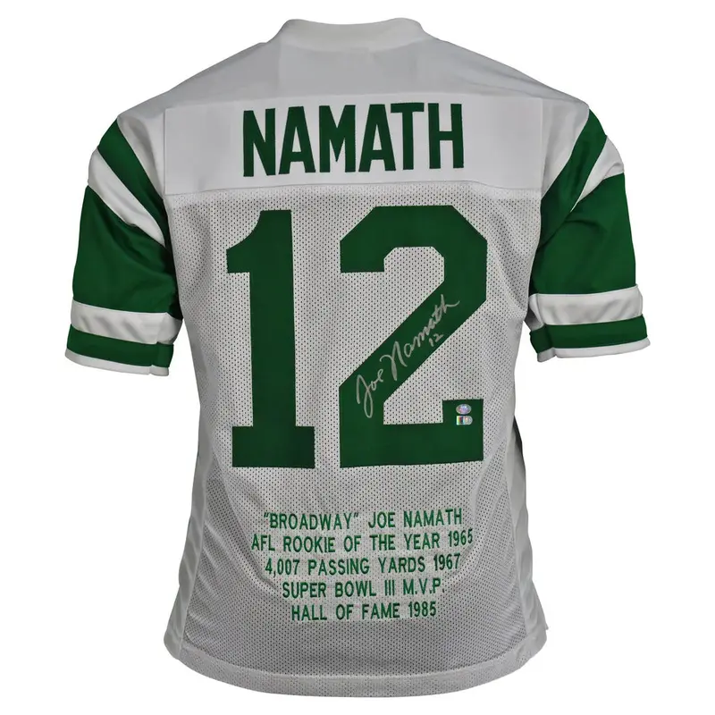 Joe Namath Autographed New York Jets (White #12) STAT Jersey