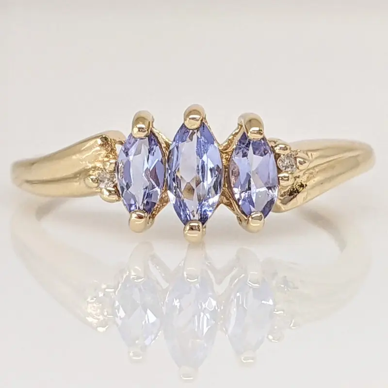 10K TANZANITE MARQUISE (3) WITH (2) MELEE ESTATE RING 1.5 GRAMS