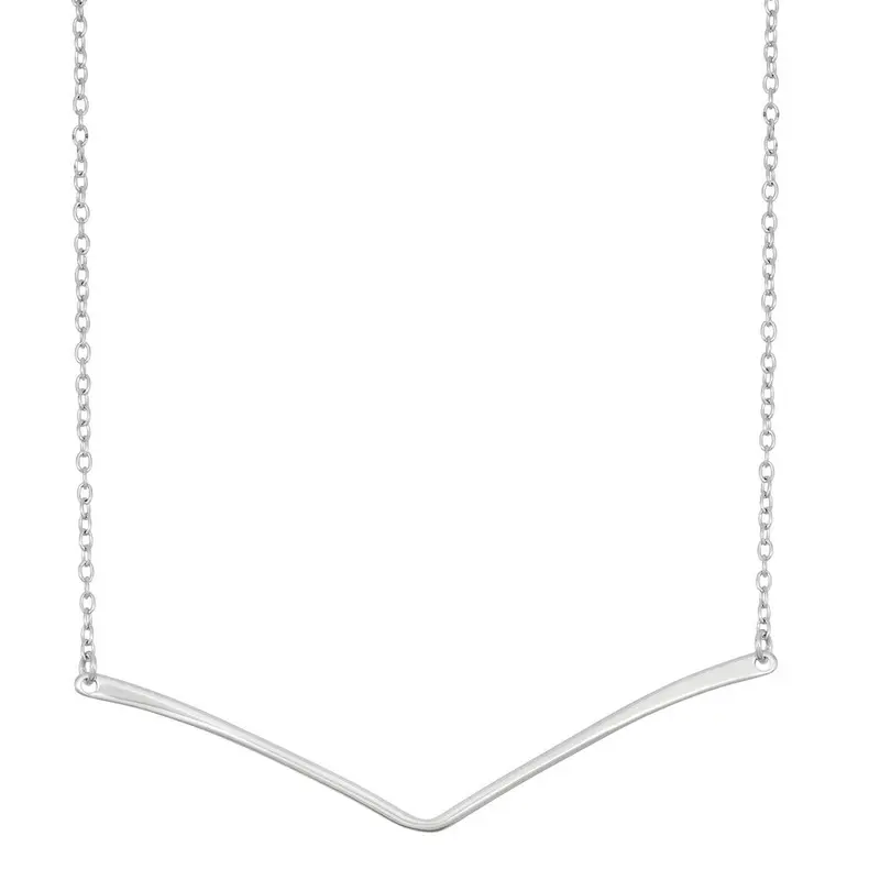 Sterling Silver Thin Boomerang Shaped V Bar Necklace