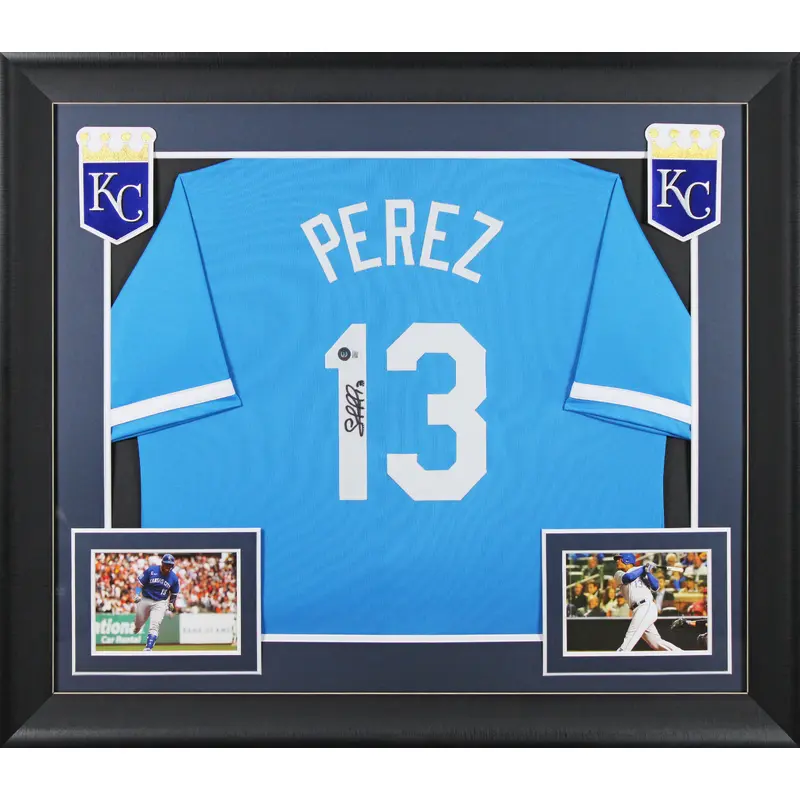 Salvador Perez Authentic Signed Light Blue Pro Style Framed Jersey BAS Witness 2