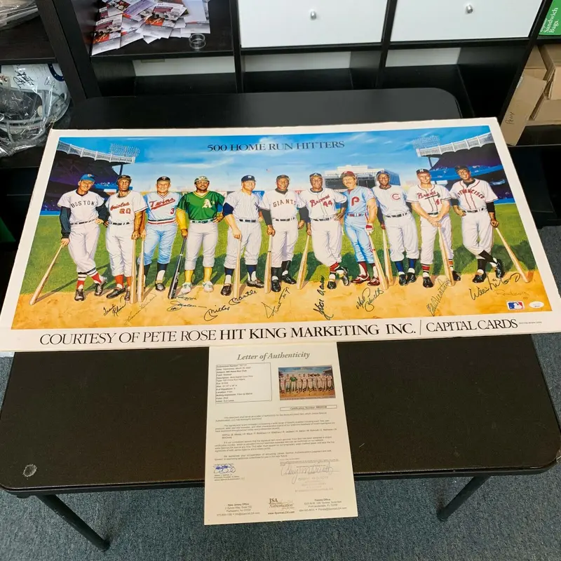 500 Home Run Club Signed Lithograph Mickey Mantle Willie Mays Hank Aaron JSA COA